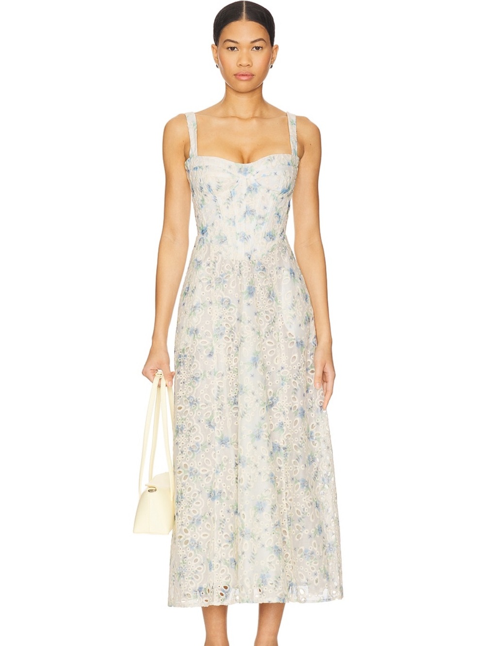 Bardot Blue and Cream Floral Lace Midi Dress